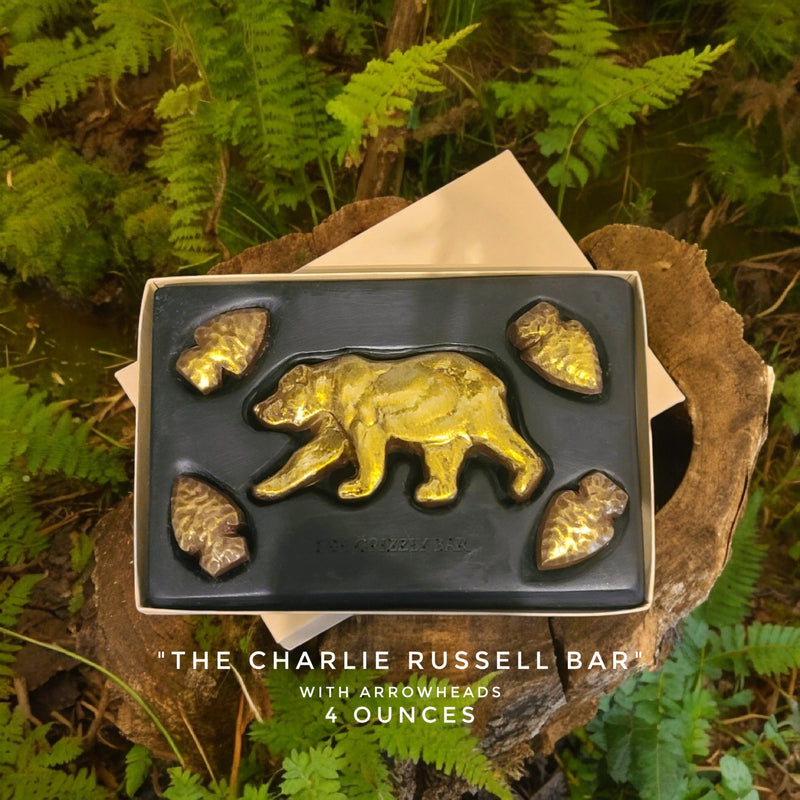 Handcrafted  grizzly bear chocolate bar with arrowheads made in Bozeman, Montana
